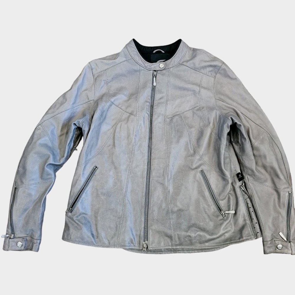 Women’s Hein Gericke Gray Leather Heavy Moto Jacket Size 16 Motorcycle‎ Rider